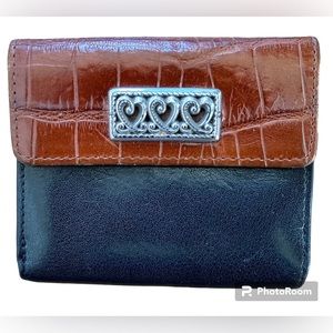 Vegan Leather Bifold Wallet in Black and Brown Color-Block OS